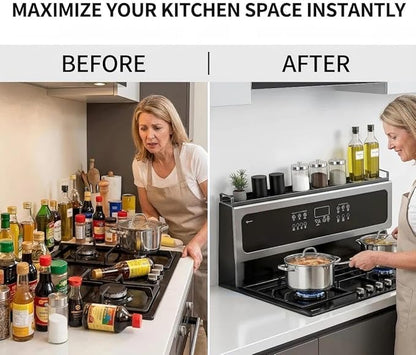 AWOKE Magnetic Over the Stove Shelf, 16" to 30" Extendable Steel Spice Rack for Back of Stove, Above Oven Storage Organizer, Stove Top Shelf for Kitchen Range, Heat Resistant Ledge for Spices & Oils