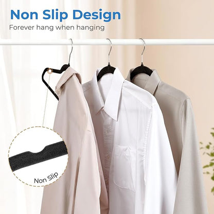 Smartor Black Velvet Hangers 50 Pack, Non Slip Clothes Hangers with Shoulder Notches, Premium Slim Space Saving Felt Hanger for Closet Organizers and Storage, Heavy Duty Hanger for Coat