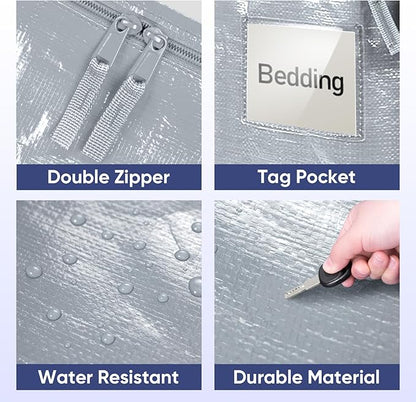 TICONN 4 Pack Extra Large Moving Bags Heavy Duty with Zippers & Carrying Handles, Durable Storage Bags Moving Boxes for Closet Organizers and Storage (4 Pack, Light Grey)