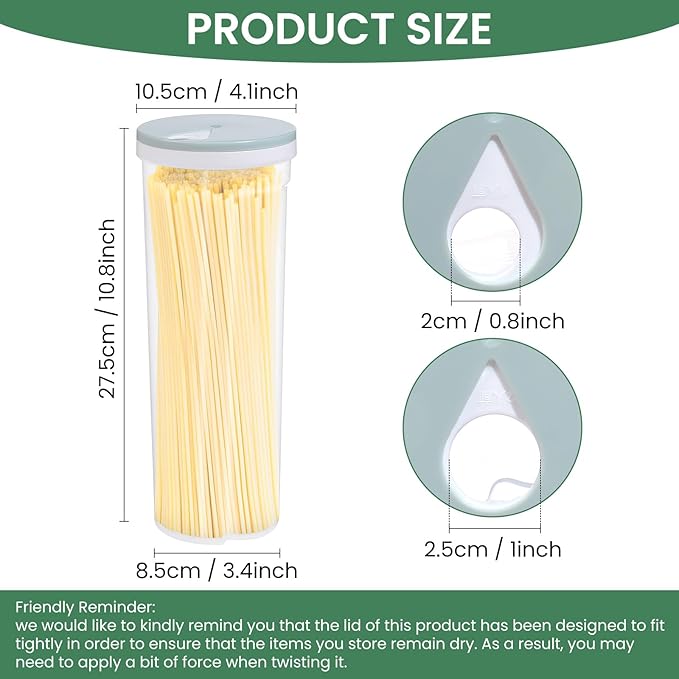 EORTA Plastic Tall Food Storage Spaghetti Noodle Pasta Container with Locking Lid Clear Dry Food Keeper Canister Cereal Crisper Box, Random Color