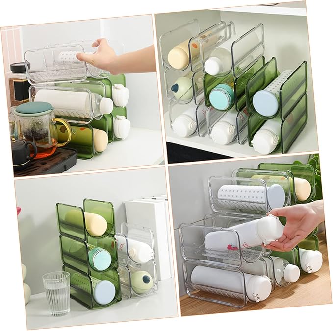 Zerodeko 2pcs Stackable Water Bottle Organizer Multi Transparent Holder for Home Kitchen and Pantry Storage Space-Saving and Practical Drink Organizer Design