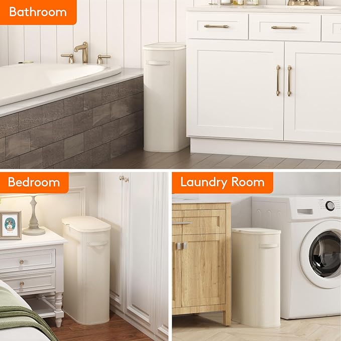 Lifewit Slim Laundry Basket with Lid, Narrow Large Laundry Hamper with Plastic Handles and Removable Bag, Tall Foldable Dirty Clothes Hampers for Laundry Room, Bedroom, Bathroom, Dorm, 65L White