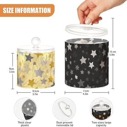 2 Pack Qtip Dispenser Apothecary Jars with Lids Cotton Round Holder Bathroom Canisters for Cotton Swab Floss Ball Pads Clear Plastic Decorative Cute Silver and Golden Stars