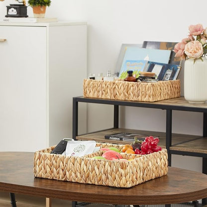 Vagusicc Wicker Divided Storage Basket, Hand-Woven Water Hyacinth Wicker Baskets, Basket for Drawer Organizing, 3 Section Rectangular Woven Storage Baskets, 2-Pack