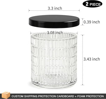 2 Pack Qtip Holder Bathroom Set - Glass Apothecary Jars with Lids, Canisters for Cotton Balls.Swabs, Floss Picks, Hair Ties - Vanity Organizer & Vintage Bathroom Storage (Clear)