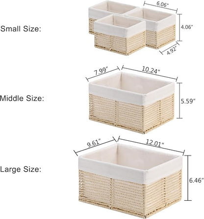 Vagusicc Wicker Storage Basket, Hand-Woven Paper Rope Basket, Rectangular Small Basket for Organizing, Cube Storage Bin for Closet/Clothes/Dresser, Beige, 5-Pack