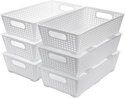 Tiawudi Stackable Woven Plastic Basket, Storage Bins for Cabinet, Closet, Shelf, Under Sink and Countertop, Pantry Organizer Bins, 6 Pack