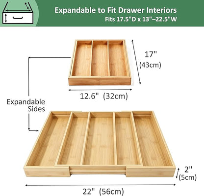 Utoplike Bamboo Expandable Kitchen Drawer Organizer, Adjustable Utensil Holder and Cutlery Tray Organiser, Drawer Divider for Silverware, Flatware, Knives in Kitchen, Bedroom, Living Room, 5 Slot