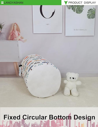 Laundry Basket Canvas Fabric Collapsible Organizer Basket for Storage Bin Toy Bins Gift Baskets Bedroom Clothes Children Nursery Hamper (Round Color Cars)