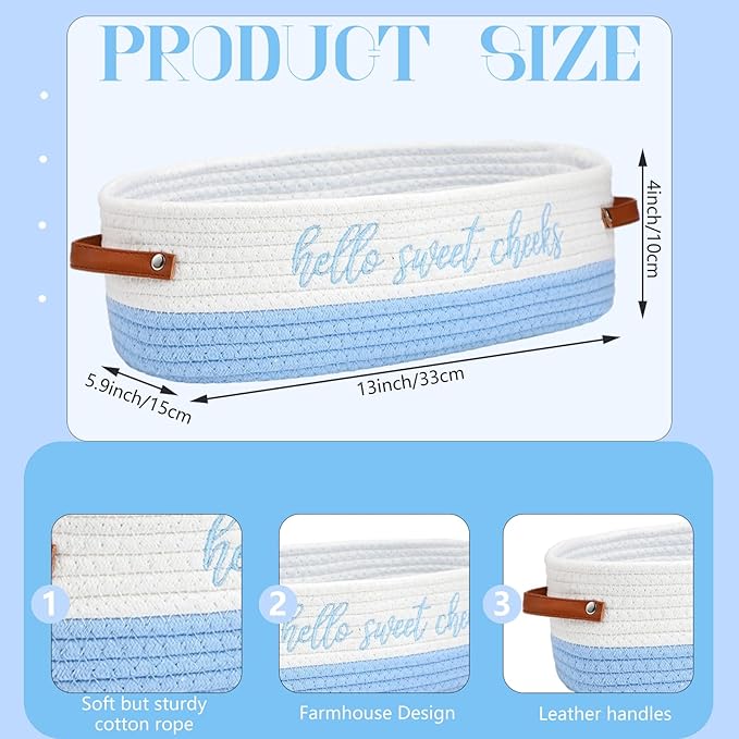 Hello Sweet Cheeks Bathroom Decoration Blue and White Cotton Rope Toilet Basket Toilet Paper Holder Basket Rustic Bathroom Organizer Farmhouse Home Decoration Organizing Small Baskets