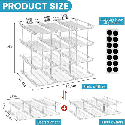 Can Organizer for Pantry, 4 Tier Canned Food Goods Storage Organizer, Clear Soda Can Organizer for Refrigerator Stackable Can Dispenser Rack Holders for Pantry Cabinet Fridge Countertop, Holds 48 Cans