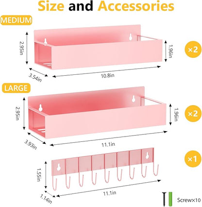 SMRCAD Magnetic Spice Rack Organizer for Fridge Seasoning Organizer for Kitchen storage with Screw Magnetic Shelf with Hook for Refrigerator and Oven (4pack1hook-Pink)
