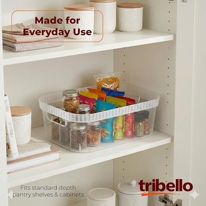 Tribello Modern Cabinet Organizers And Storage Pantry Shelf Organizer - Clear Plastic Storage Bins - Bulk 8-Pack (Medium - 12” X 8” X 4”)