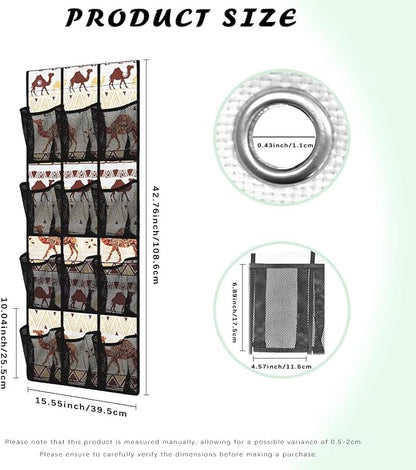 Camel 12 Pockets Over the Door Shoe Organizer,Hanging Shoe Organizer for Door with 12 Mesh Pockets, Large Capacity Shoe Hanging Storage Bag,Headphone Storage Classroom