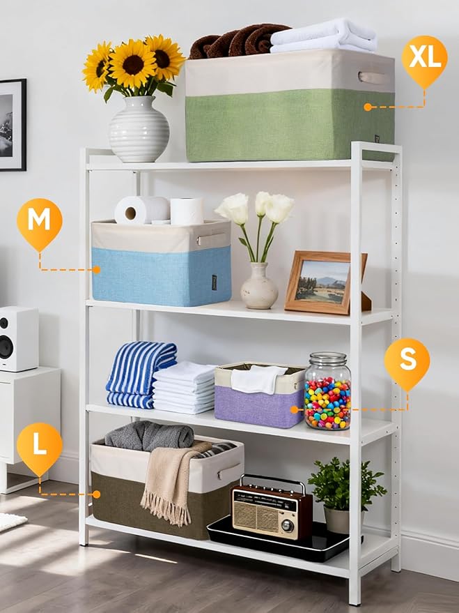 BALEINE 4 Pack Fabric Closet Storage Bins for Shelves, Linen Closet Organizers and Storage, Decorative Baskets for Organizing, Shelf, Clothes, Home, Office (Lavender, 14''x10''x8.5'')