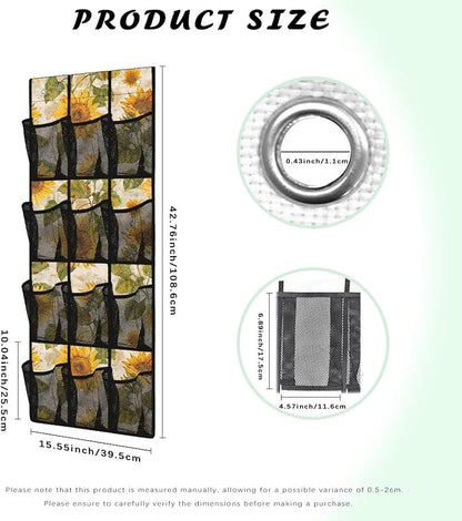 Sunflowers Over Door Art Supply Organizer - 12 Deep Pockets for Scissors, Markers, Yarn - Dye-Resistant Fabric
