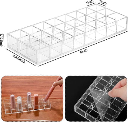 Kigley Clear Lipstick Organizer Acrylic Lip Gloss Holder Cosmetic Storage Lipstick Display Case for Women Perfume Sample Drawer Brushes Bottles Birthday Gift(3 Pcs,24 Grid)