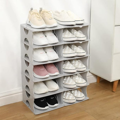 6-Tier Shoe Rack, Stackable Storage Organizer for Bedroom Entry, Adjustable Rack, Shoe Slots Shelf, Easy Tower Rack, Grey