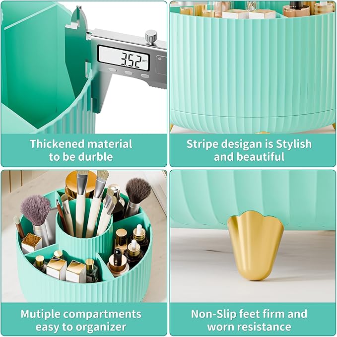 fanado 360° Rotate Makeup Brush Holder Organizer, Makeup Organizers Countertop, Makeup organization and Skincare Storage for Vanity, Desktop, Bathroom (Mint Green)