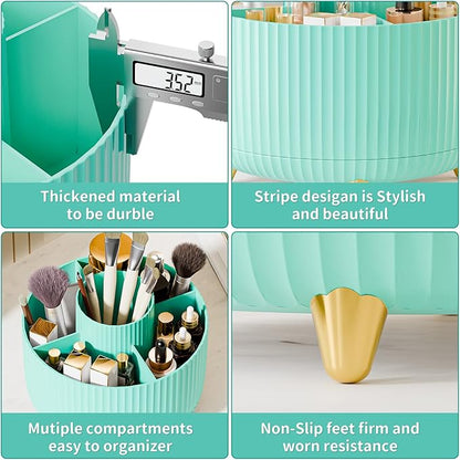 fanado 360° Rotate Makeup Brush Holder Organizer, Makeup Organizers Countertop, Makeup organization and Skincare Storage for Vanity, Desktop, Bathroom (Mint Green)
