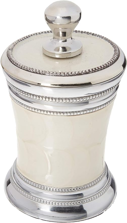 nu steel Fantasy Bathroom Vanity Countertop Storage Organizer Canister Jar for Cotton Swabs, Rounds, Balls, Makeup Sponges, Bath Salts - White Mop Finish