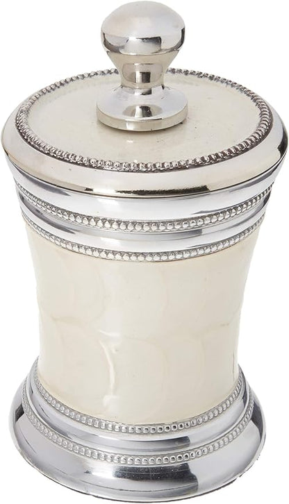nu steel Fantasy Bathroom Vanity Countertop Storage Organizer Canister Jar for Cotton Swabs, Rounds, Balls, Makeup Sponges, Bath Salts - White Mop Finish