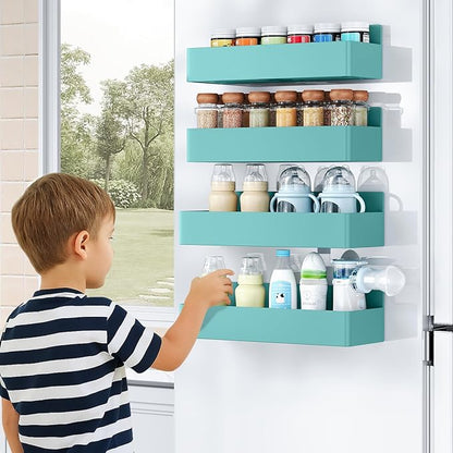 Mystozer Magnetic Spice Rack for Refrigerator, Kitchen Organizer and Storage Shelf, Blue (4 Pack)…
