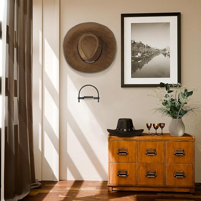 Cowboy Hat Rack 2 Pack, Wall Mount Hat Organizer, Heavy Duty Hat Hanger for Western Home Decor.