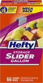 Hefty Slider Gallon Storage Bags, 66 Count, Gallon Size Slider Storage Bags for Storing Food, Bulk Snacks, Travel Toiletries, First Aid Kits, and More, Writable Label, Secure Zip and Click Closure