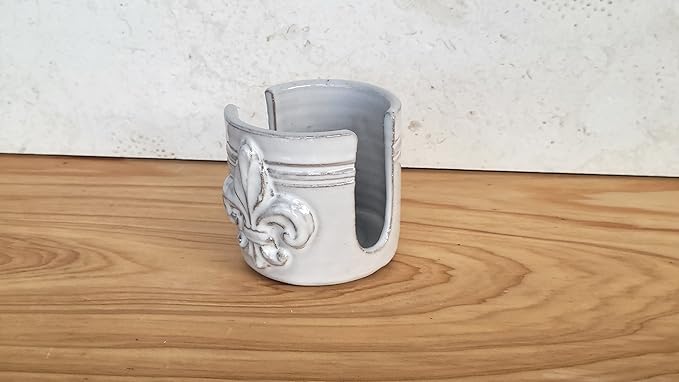Fleur De Lis Sponge Holder for Sink White French Country Farmhouse Decor Compact Handmade Drain Rack (White)