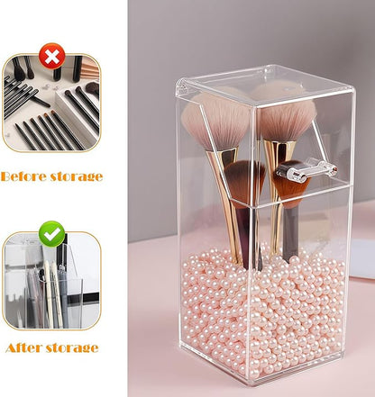 Square Acrylic Cosmetic Brush Organizer with Dustproof Lid, Clear, 9x9x21cm/3.5x3.5x8.3inch, 1pcs, Makeup Storage, Jewellery Storage Container