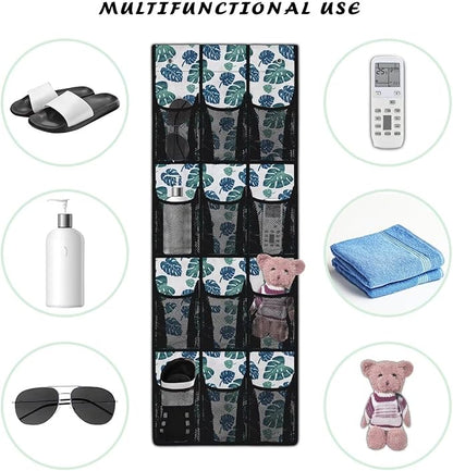 12 Large Mesh Pockets Monstera Leaves Over the Door Shoe Organizer Sturdy Oxford Fabric Hanging Shoe Rack for Closet Organizers and Storage
