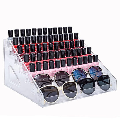 7-Tier Nail Polish & Sunglasses Organizer | Screwless Cosmetic Display Shelf for Makeup, Jewelry, Eyeglasses Storage | Non-Slip Bathroom Vanity Shelf for Essential Oils