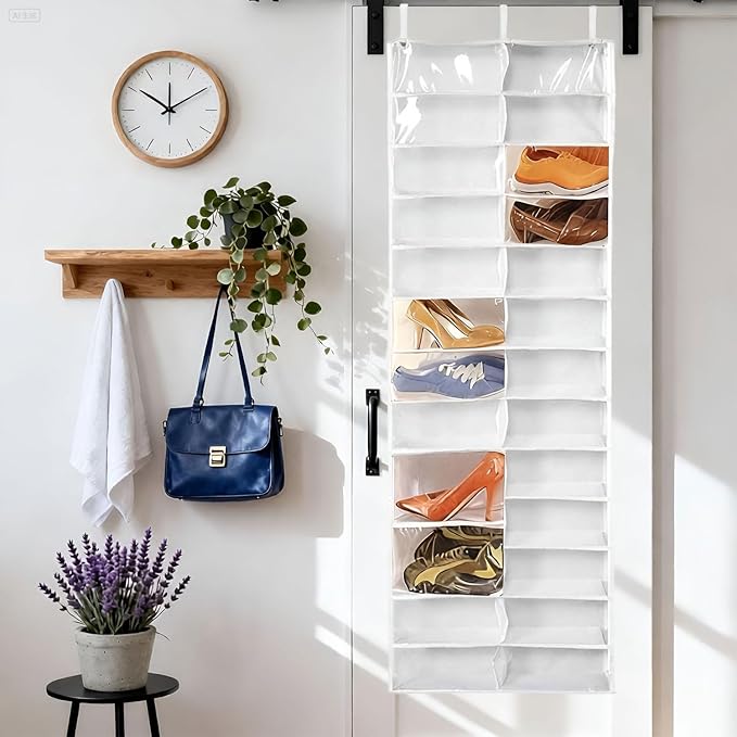 Hoodie Organizer Storage Hack, Behind The Door Shoe Organizer, 26-Pocket Clear Holder, Large 63 X 22in, Foldable Behind The Space Behind Doors for Storing Shoes