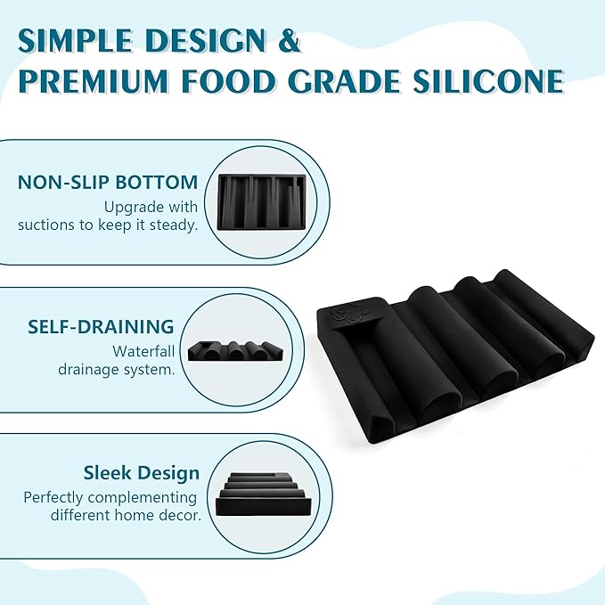 Silicone Soap Dish,Self Draining Soap Holder Perfect for Shower,Bathroom Sink,Kitchen Sink & Travel,Non-Slip Bar Soap Holder Extend Soap Life,Keep Soap Bars Dry & Easy Cleaning Black-2Pcs