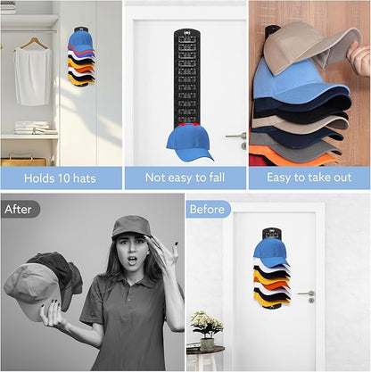 Dntorx Hat Organizer for Baseball Caps, 2 Pack Hat Rack for Wall Hold up to 20 Hats Adhesive Hat Hooks Stand Hat Hanger Organizer Storage Holder Display for Door Closet Bedroom