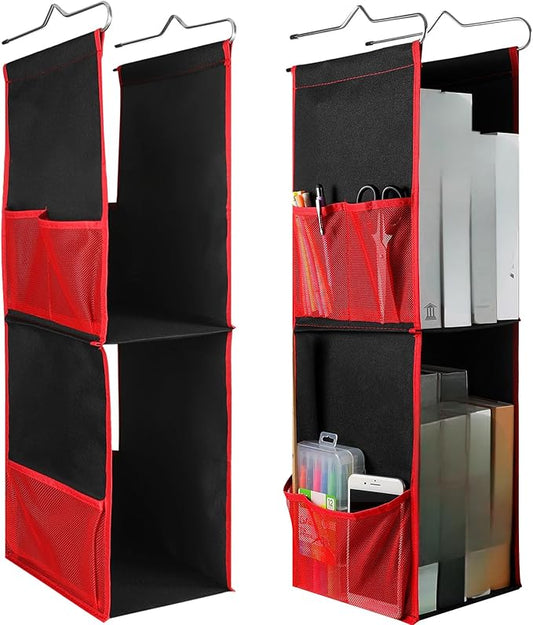 1 PC Hanging Locker 2 Layer Shelves Hanging Locker Organizer Accessories for Office School Gym Closet Home Supplies(Red)