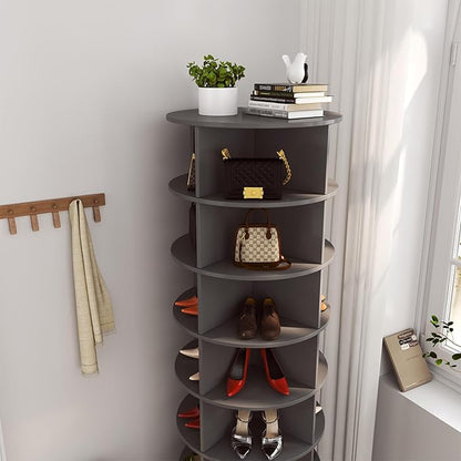7-Tier Rotating Shoe Rack Tower, 360 Spinning Shoe Rack, Modern Free Standing Spinning Shoe Organizer, Rotating Lazy Susan Shoe Racks for Entryway Doorway, Holds Up to 28 Pairs of Shoes(Grey)