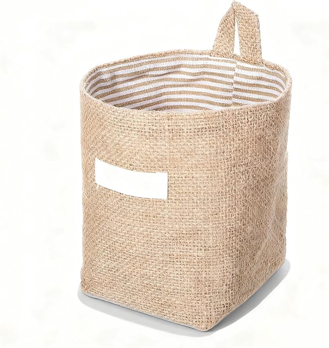 Small Hanging Basket, Small Wall Basket Cotton and Linen Hanging Storage Foldable Baskets for Desktop, Ideal for Organizing Keys and Miscellaneous Items Family Organizer Box