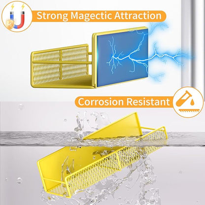 Magnetic Spice Rack for Refrigerator, 2 Pack 100% Metal Strong Magnet Shelf, Space Saving Spice Organizer W/ Hooks, Movable Magnetic Fridge Shelf, Kitchen Home Laundry Room Storage Organization,Yellow