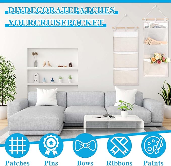 2 Pcs Fish Extender Hanging Pockets 3 Pocket Innovation Storage Bag Hanging Organizer Linen Cotton Wall Storage Bag for Cruise Cabin Door Closet Gifts