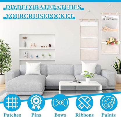 2 Pcs Fish Extender Hanging Pockets 3 Pocket Innovation Storage Bag Hanging Organizer Linen Cotton Wall Storage Bag for Cruise Cabin Door Closet Gifts