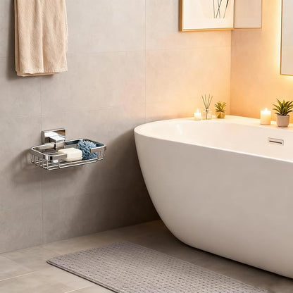SEIDO Soap Dish for Shower, 304 Stainless Steel Bar Soap Holder for Bathroom & Kitchen, Polished Chrome Soap Tray for Shower, 4.8" L x 3.2" W Internal