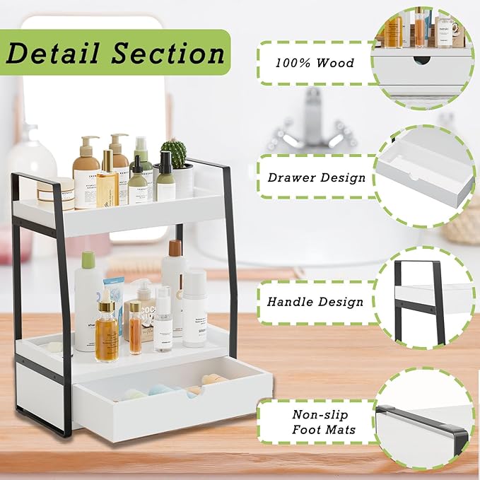 Boulphia 2-Tier Bathroom Organizer Countertop, Bathroom Sink Organizer Countertop, Vanity, Counter Shelf, White