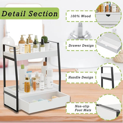 Boulphia 2-Tier Bathroom Organizer Countertop, Bathroom Sink Organizer Countertop, Vanity, Counter Shelf, White