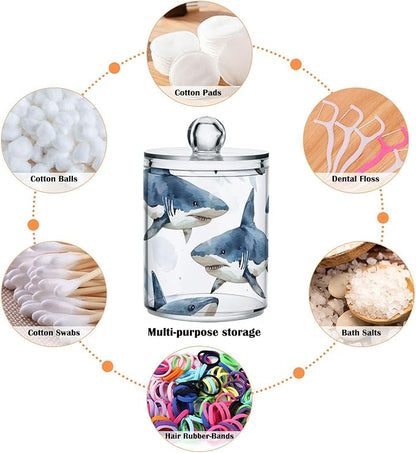 Fierce Sharks 4 Pack Plastic Storage Jar with Lid, Cotton Swabs Cans, Bathroom Canisters for Organizing Cotton Balls, Floss
