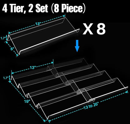 Antimbee Spice Drawer Organizer, 4 Tier- 8 Pack Kitchen Spice Rack Tray for Drawer, Expandable From 13" to 26" Acrylic Seasoning Organizer Rack Holds up 56 Spice Jars (Jars not Include)