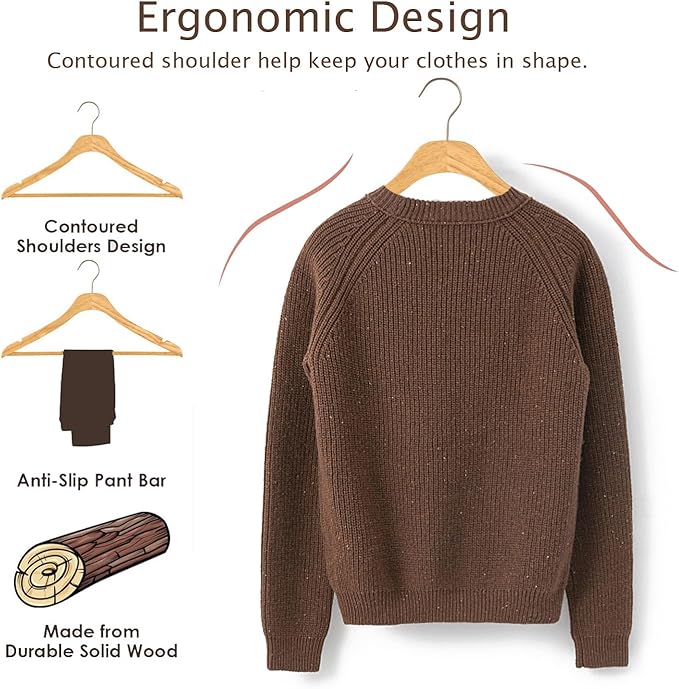 Wooden Natural Slim Solid Wood Coat Hangers,16.7inch Ultra Thin Space Saving Wooden Adult Hangers,Clothes 20 Pack Heavy Duty Suit with Pant Bar for Jacket Shirt Suit Pants