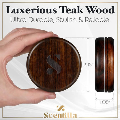 Luxury Real Teak Wood & Metal Pouch Container - Premium Pouch Can & Holder - EDC Storage Tin - Odor & Moisture Proof - with Beautiful Gift Box & Velvet Bag