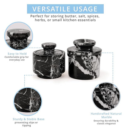 Marble Butter Keeper and Salt Cellar Set, Black Zebra Marble Kitchen Counter Containers for Butter, Seasoning & Condiments, Home & Kitchen Décor
